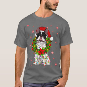 French Bulldog Christmas Santa Hat Xmas Lights Dog T-Shirt