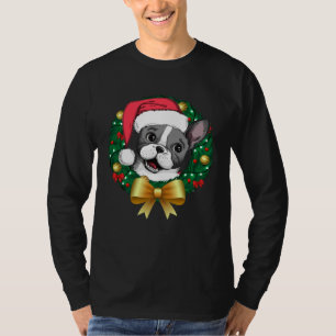 French Bulldog Christmas  Santa Xmas Wreath Tree T-Shirt