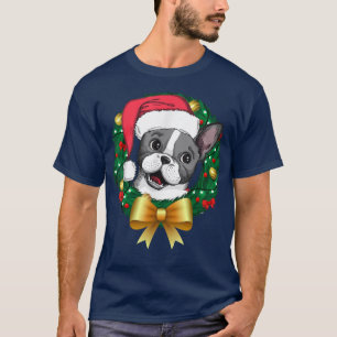 French Bulldog Christmas Santa Xmas Wreath Tree T-Shirt
