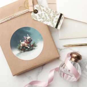 French Bulldog Christmas snow winter  Classic Round Sticker