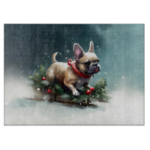 French Bulldog Christmas snow winter  Cutting Board