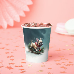 French Bulldog Christmas snow winter Paper Cups