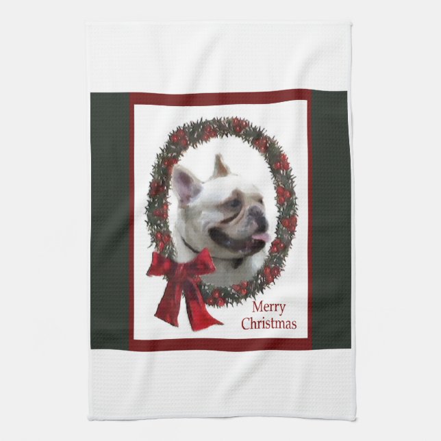 French Bulldog Christmas Tea Towel (Vertical)