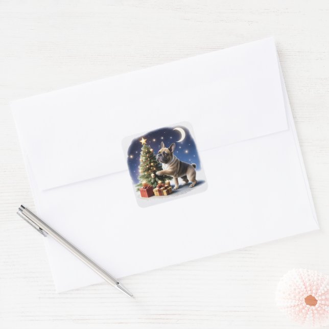 French Bulldog Christmas Tree Bulldog Square Sticker (Envelope)