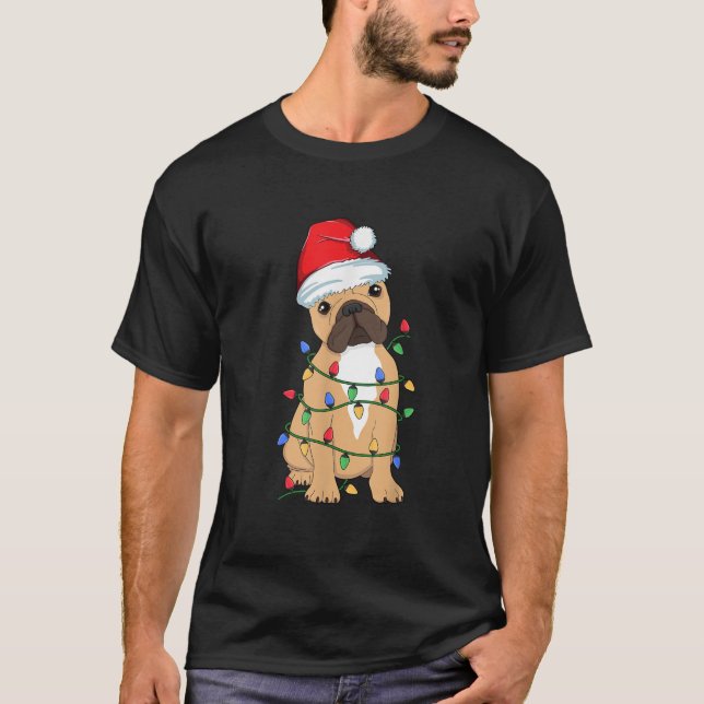 French Bulldog Christmas Tree Light Santa Dog Love T-Shirt (Front)