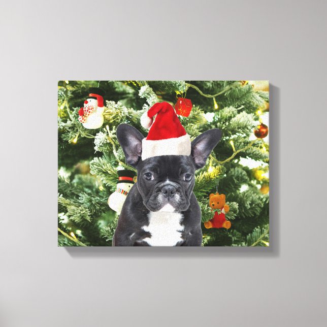 French Bulldog Christmas Tree Ornaments Snowman Canvas Print (Front)