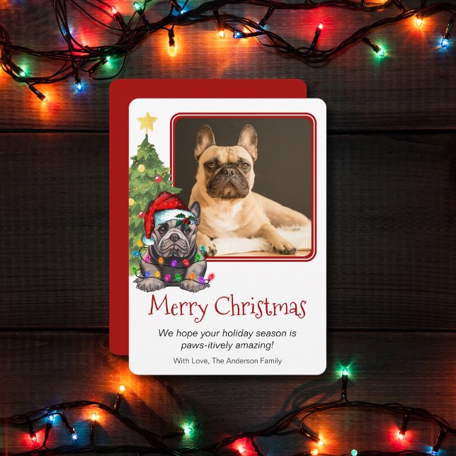 French Bulldog Christmas Tree Pet Dog One Photo Holiday Card (Creator Uploaded)
