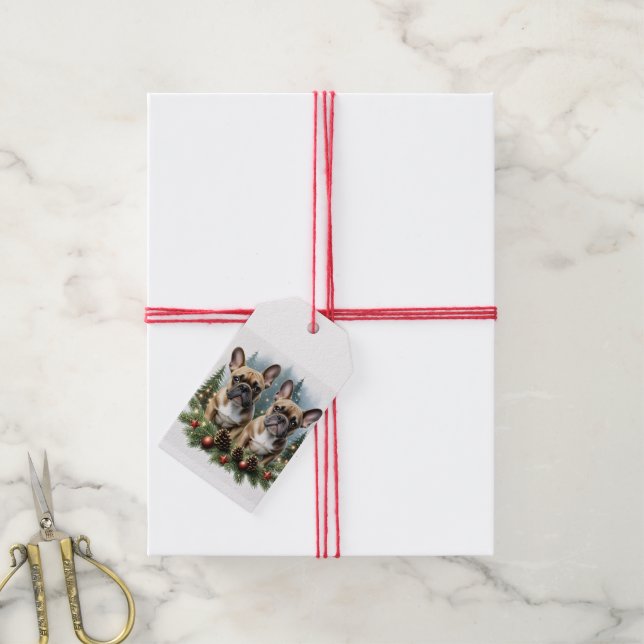 French Bulldog Christmas Wreath Bulldog Gift Tags (With Twine)