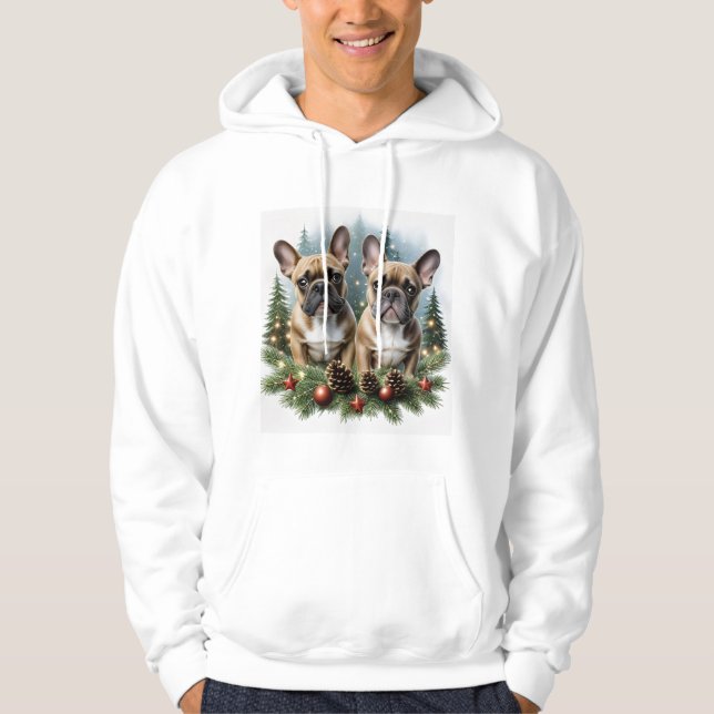 French Bulldog Christmas Wreath Bulldog Hoodie (Front)
