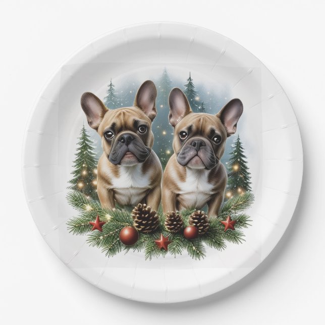 French Bulldog Christmas Wreath Bulldog Paper Plate (Front)