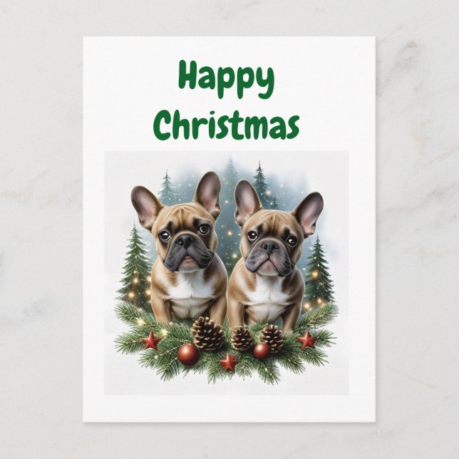 French Bulldog Christmas Wreath Bulldog Postcard (Front)