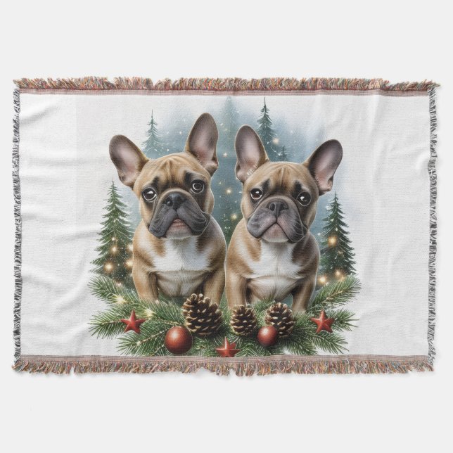 French Bulldog Christmas Wreath Bulldog Throw Blanket (Front)