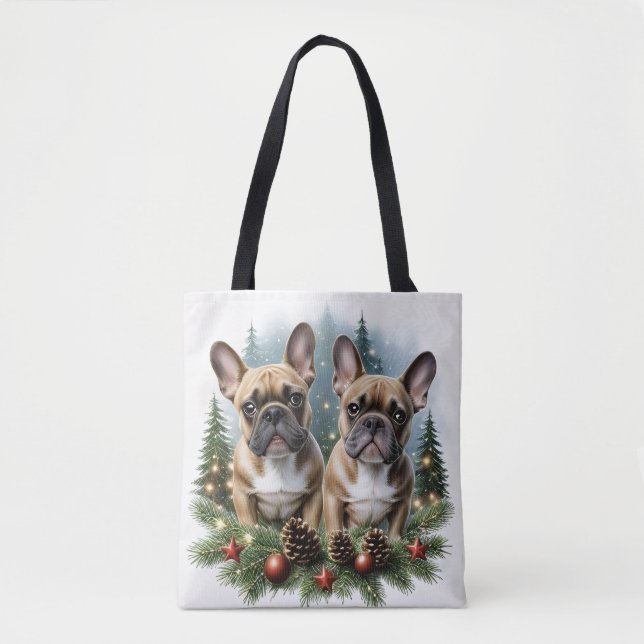 French Bulldog Christmas Wreath Bulldog Tote Bag (Front)
