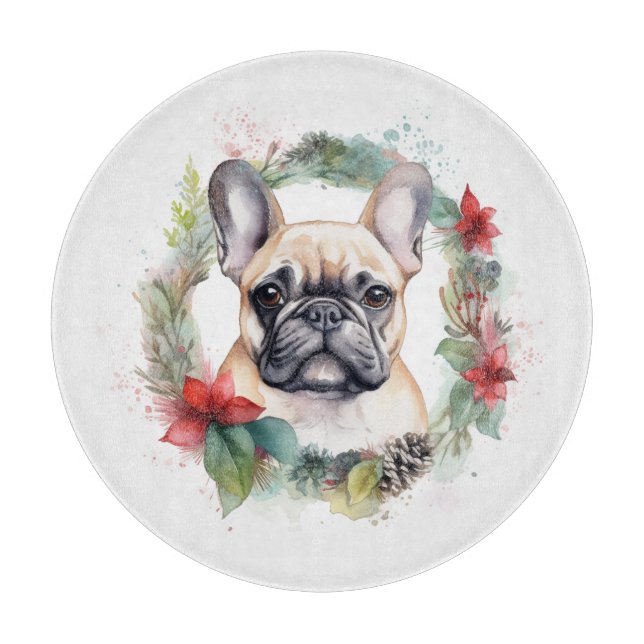 French Bulldog Christmas Wreath Festive Pup Cutting Board (Front)