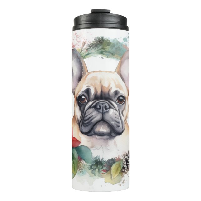 French Bulldog Christmas Wreath Festive Pup Thermal Tumbler (Front)