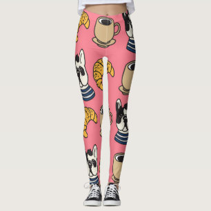 French bulldog, coffee, croissant theme. leggings