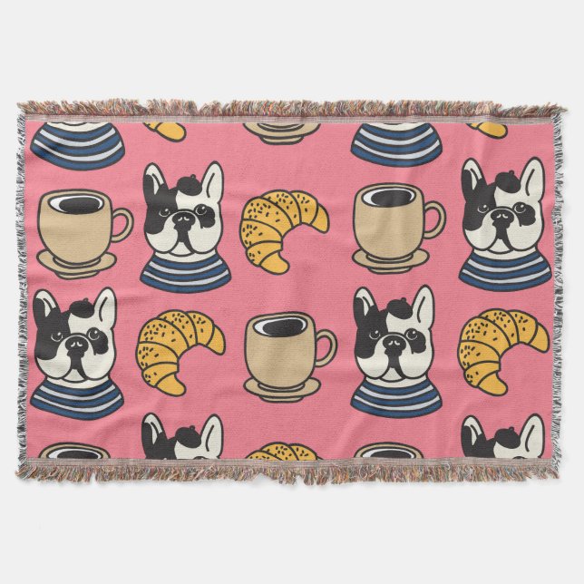 French bulldog, coffee, croissant theme. throw blanket (Front)