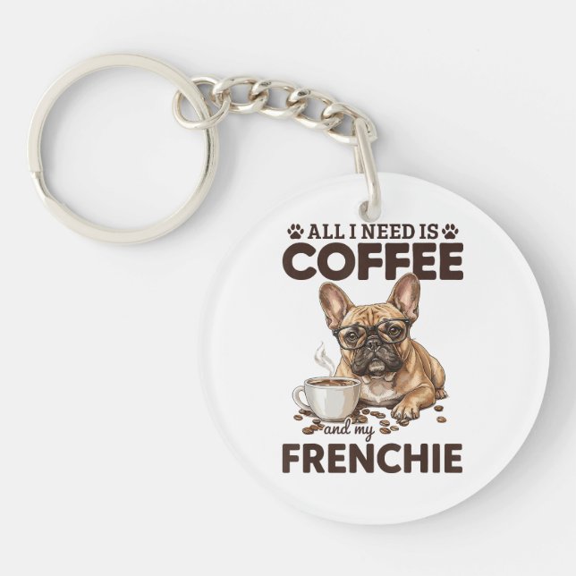 French Bulldog Coffee Frenchie Dog Key Ring (Front)