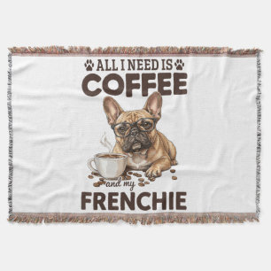 French Bulldog Coffee Frenchie Dog Throw Blanket