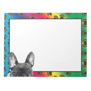 French Bulldog colourful dog paw pattern  Notepad