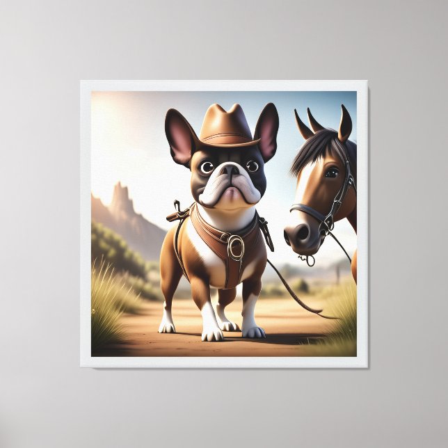 French Bulldog Cowboy Hat French Bulldog Canvas Print (Front)