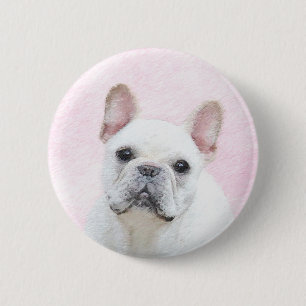 French Bulldog (Cream/White) Painting - Dog Art 6 Cm Round Badge