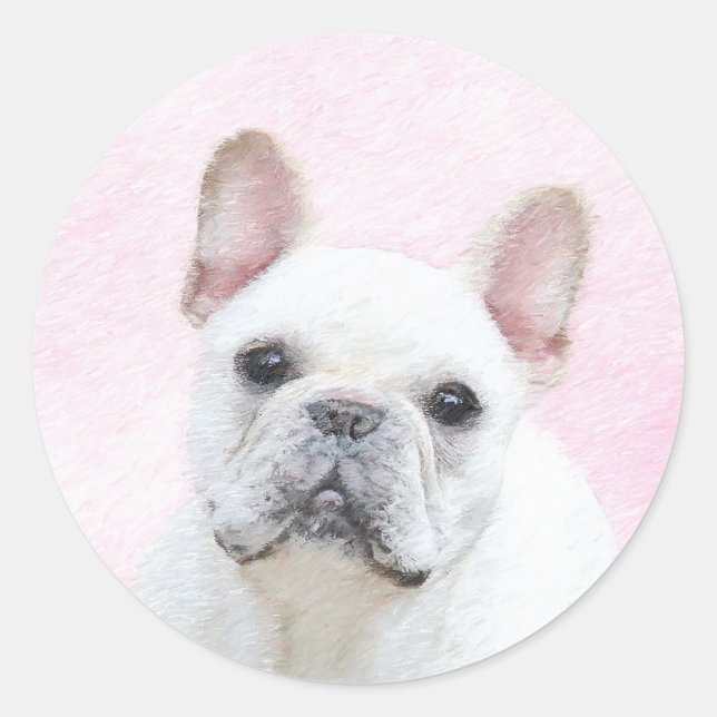 French Bulldog (Cream/White) Painting - Dog Art Classic Round Sticker (Front)