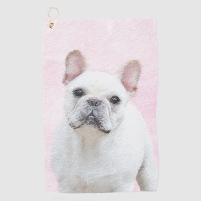 French Bulldog (Cream/White) Painting - Dog Art Golf Towel (Front)