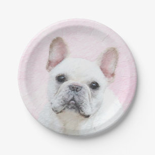 French Bulldog (Cream/White) Painting - Dog Art Paper Plate
