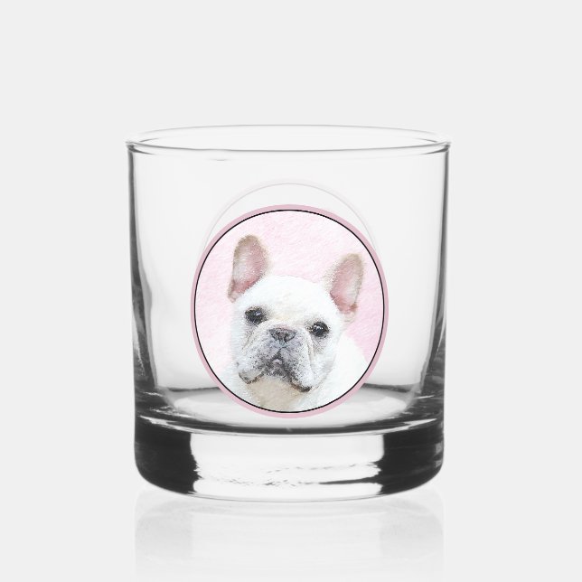 French Bulldog (Cream/White) Painting - Dog Art Whiskey Glass (Front)