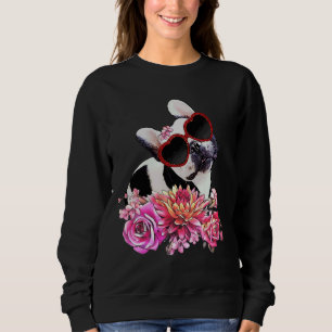 French Bulldog Crown Flowers And Heart Sunglasses Sweatshirt