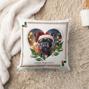 French Bulldog Custom Christmas Photo Throw Pillow