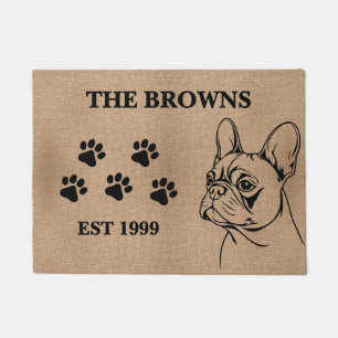 French Bulldog & Custom Family Name Welcome Doormat