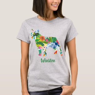 French Bulldog Custom Name Flowers Silhouette T-Shirt