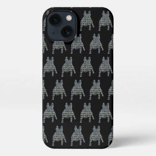 French Bulldog Cute Dog Silhouette Grid Black iPhone 13 Case