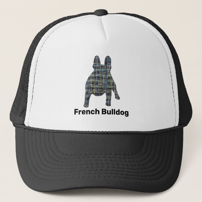 French Bulldog Cute Dog Silhouette Grid Custom Trucker Hat (Front)