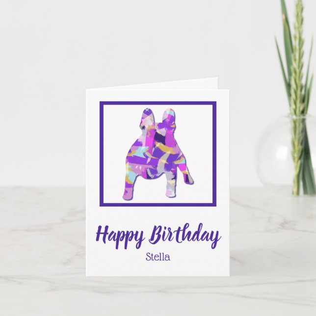 French Bulldog Cute Pet Silhouette PPY&B Birthday Card (Front)