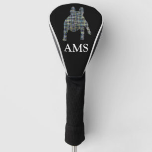 French Bulldog Cute Silhouette Y&B Grid Golf Head Cover
