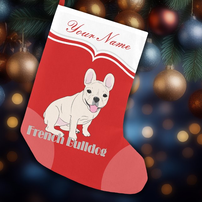 French Bulldog Cute White Cream Frenchie Small Christmas Stocking (French Bulldog Christmas stocking)