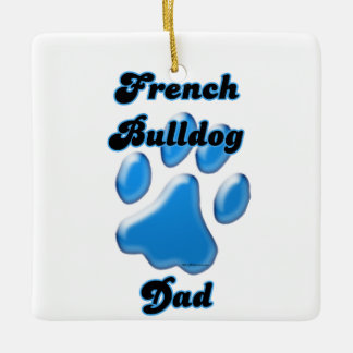 French Bulldog Dad Blue Pawprint  Ceramic Ornament