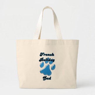 French Bulldog Dad Blue Pawprint Large Tote Bag