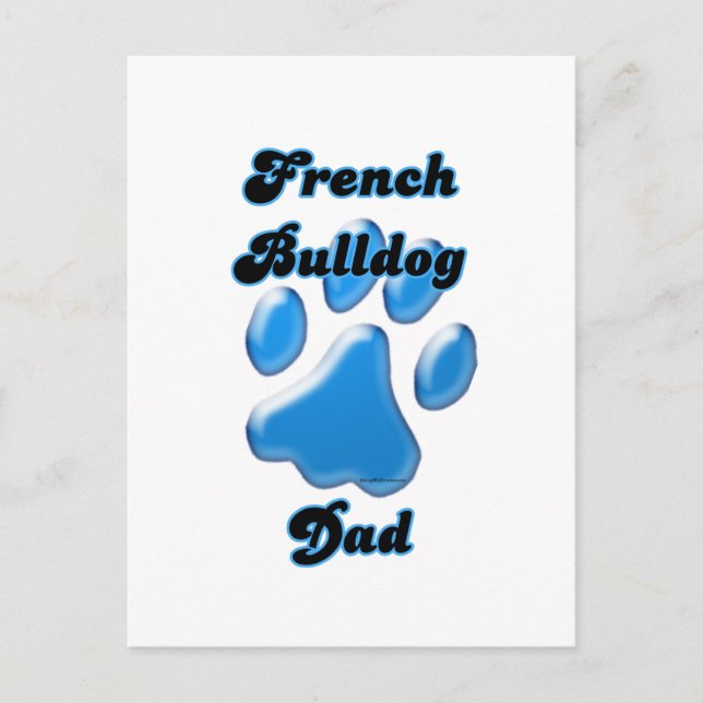 French Bulldog Dad Blue Pawprint Postcard (Front)
