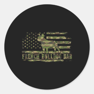 French Bulldog Dad Camouflage American Flag Patrio Classic Round Sticker