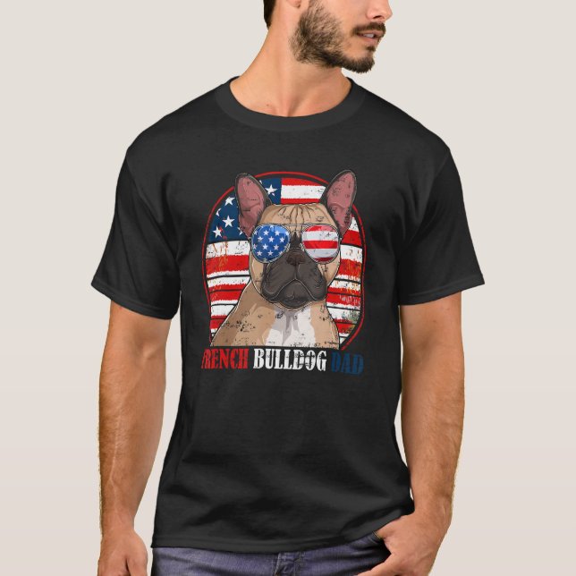 French Bulldog Dad Retro American Flag Patriotic S T-Shirt (Front)