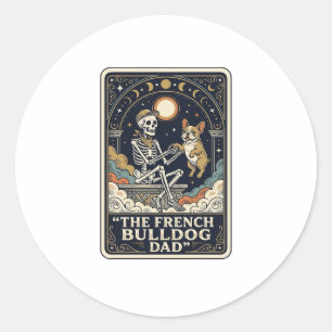 French Bulldog Dad Vintage Skeleton Tarot Shirt_1 Classic Round Sticker
