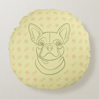 French Bulldog Decorative Line Art Pattern Round Cushion