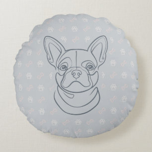 French Bulldog Decorative Line Art Pattern Round Cushion