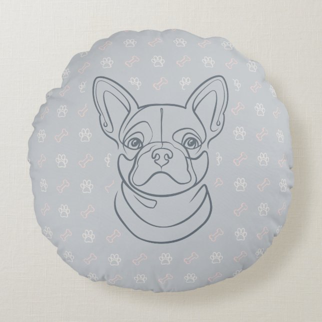 French Bulldog Decorative Line Art Pattern Round Cushion (Front)