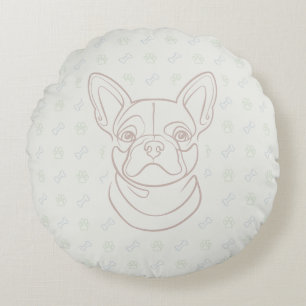 French Bulldog Decorative Line Art Pattern Round Cushion