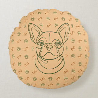 French Bulldog Decorative Line Art Pattern Round Cushion